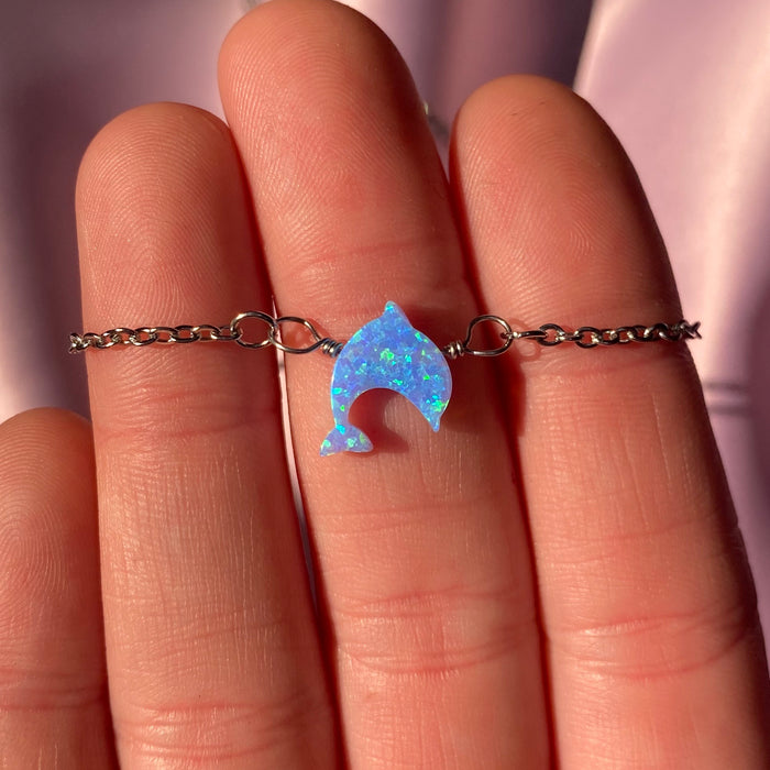 Blue Lab-Opal Dolphin Choker Necklace