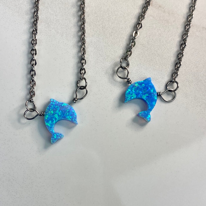 Blue Lab-Opal Dolphin Choker Necklace