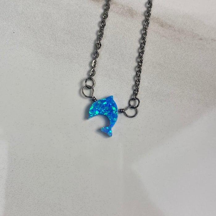 Blue Lab-Opal Dolphin Choker Necklace