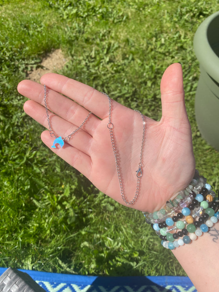 Blue Lab-Opal Dolphin Choker Necklace