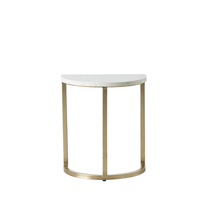 Bone Inlay Half Moon Side Table Beige with Gold Frame 44cm