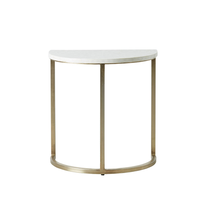 Bone Inlay Half Moon Side Table Beige with Gold Frame 53cm