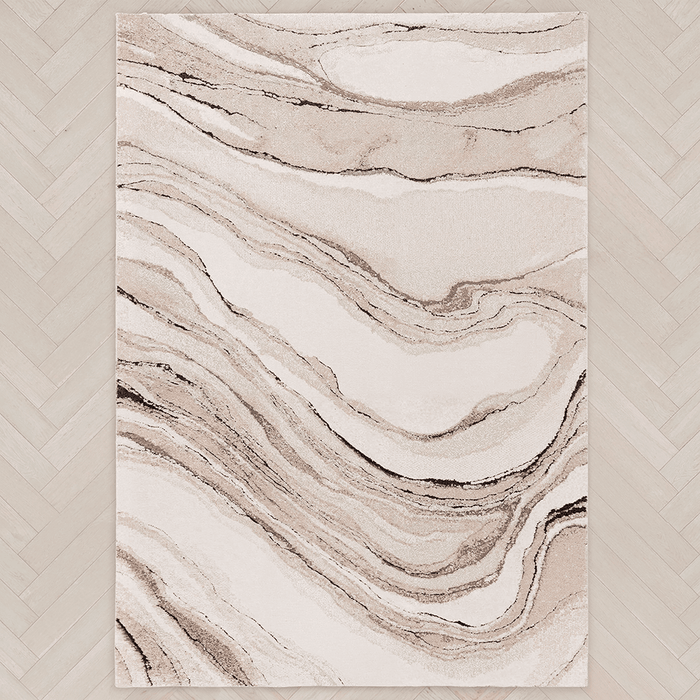 Casoria Cream & Beige Marble Effect Rug