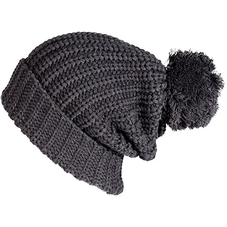 Heather Charcoal Custom Chunk Knit Ribbed Pom Beanie - Corporate Gifts