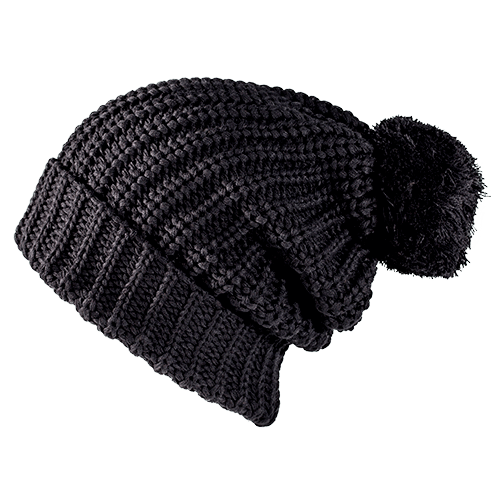 Black Custom Chunk Knit Ribbed Pom Beanie - Corporate Gifts