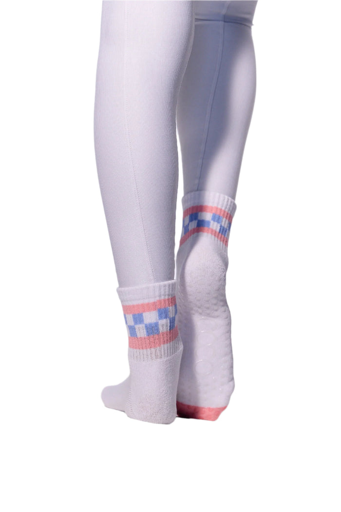COCO Checkered Grip Socks | Blue & Pink