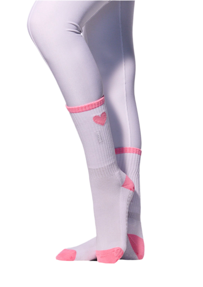 COCO Heart Grip Socks | Pink with White