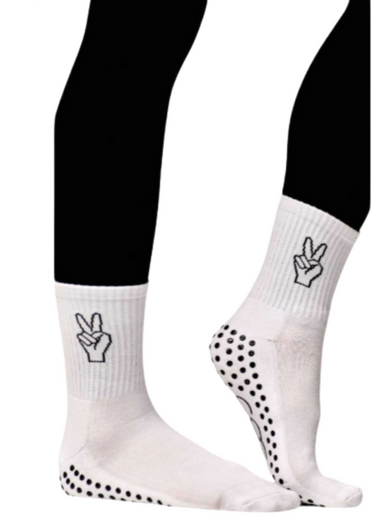 COCO Peace Sign Grip Socks | White & Black
