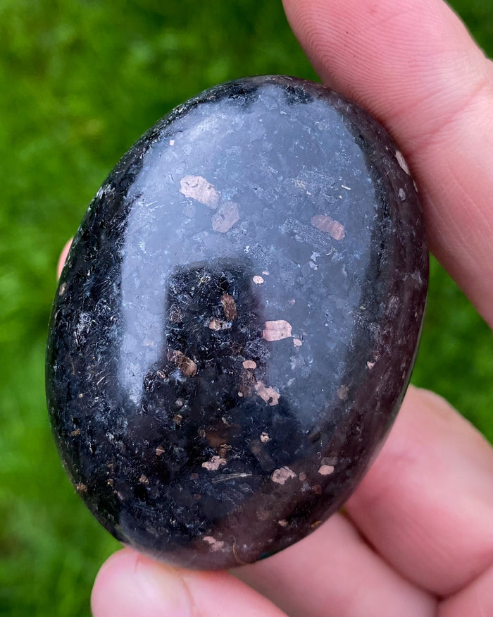 Coppernite (Indian Nuummite) Palm Stone