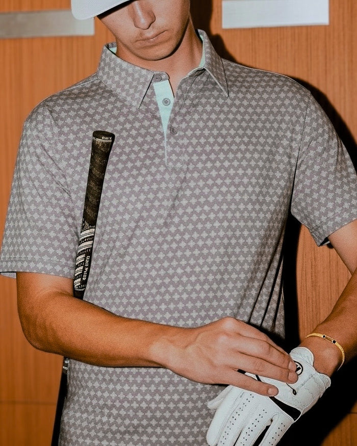 "Ditsy Ulu Quilt" Tonal Stone - OGA Men's Polo - Tonal Grays