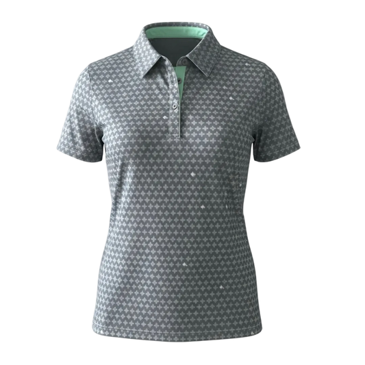 "Ditsy Ulu Quilt" Tonal Stone - OGA Women's Polo - Tonal Grays