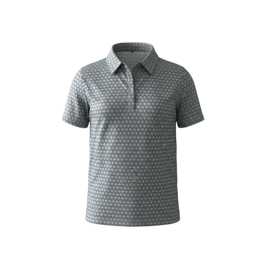 "Ditsy Ulu Quilt" Tonal Stone - OGA Youth Polo - Tonal Grays