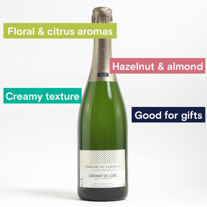 Reserve Wines. Domaine Landreau, Cremant de Loire Brut NV. Notes: Floral & citrus aromas, hazelnut & almond, creamy texture, Good for gifts