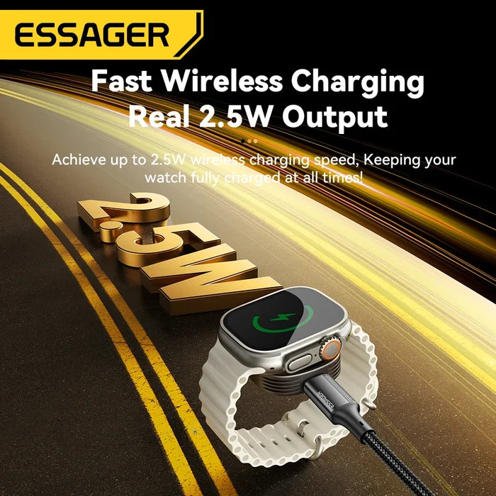Smartwatch charging with a cable.