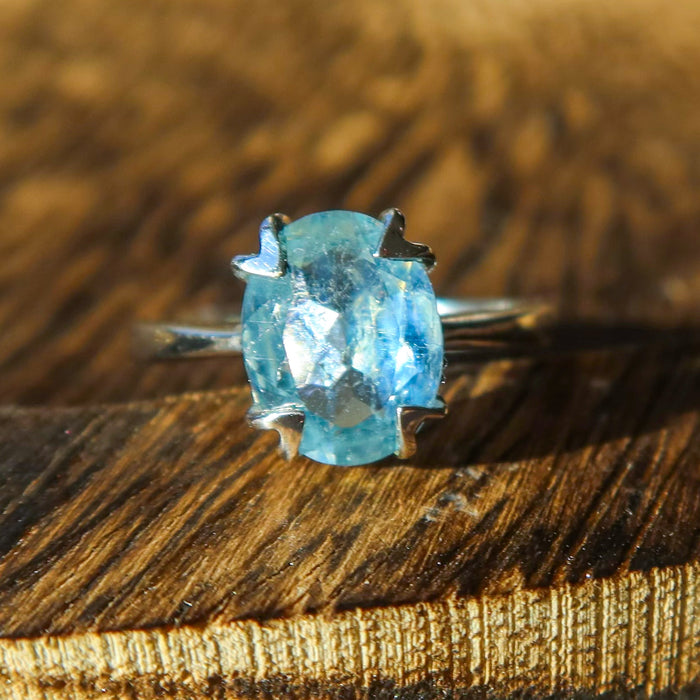 Faceted Aquamarine 925 Sterling Silver Oval Ring SIZE 5 | One-of-a-Kind Unique Jewelry