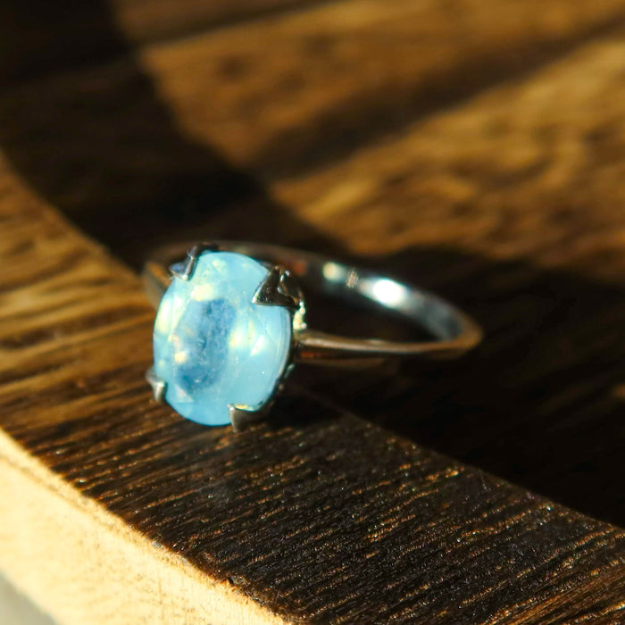 Faceted Aquamarine 925 Sterling Silver Oval Ring SIZE 9 | One-of-a-Kind Unique Jewelry
