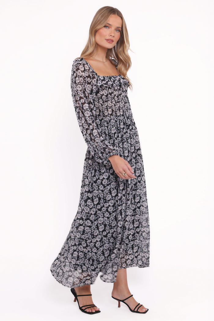 Petal and Pup USA DRESSES Faith Long Sleeve Maxi Dress - Black Floral