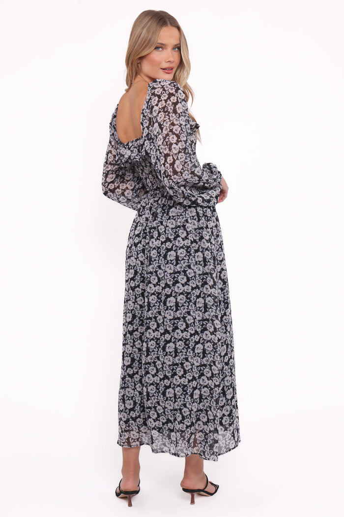 Petal and Pup USA DRESSES Faith Long Sleeve Maxi Dress - Black Floral