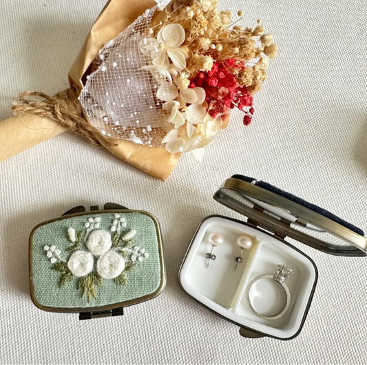 Floral Embroidered Rectangle Mini Jewelry Box