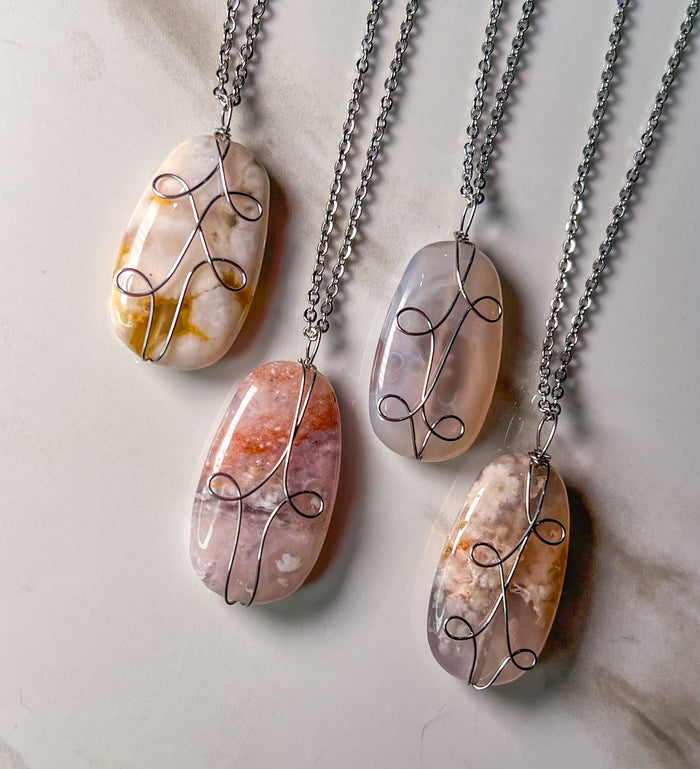 Flower Agate Pendant Necklace