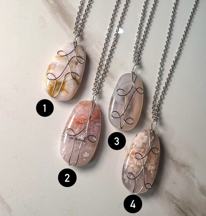 Flower Agate Pendant Necklace