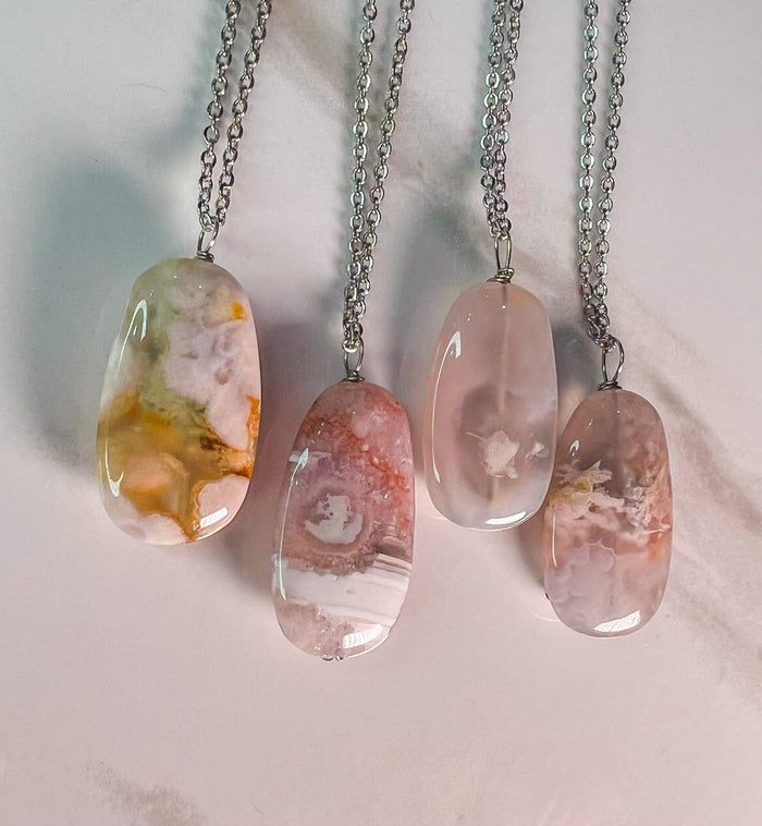 Flower Agate Pendant Necklace