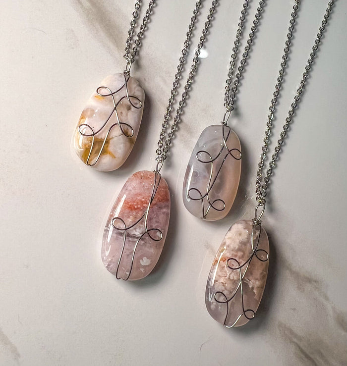 Flower Agate Pendant Necklace