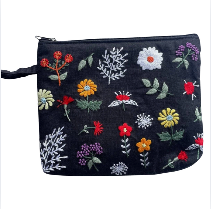 Flower Embroidered Pouch