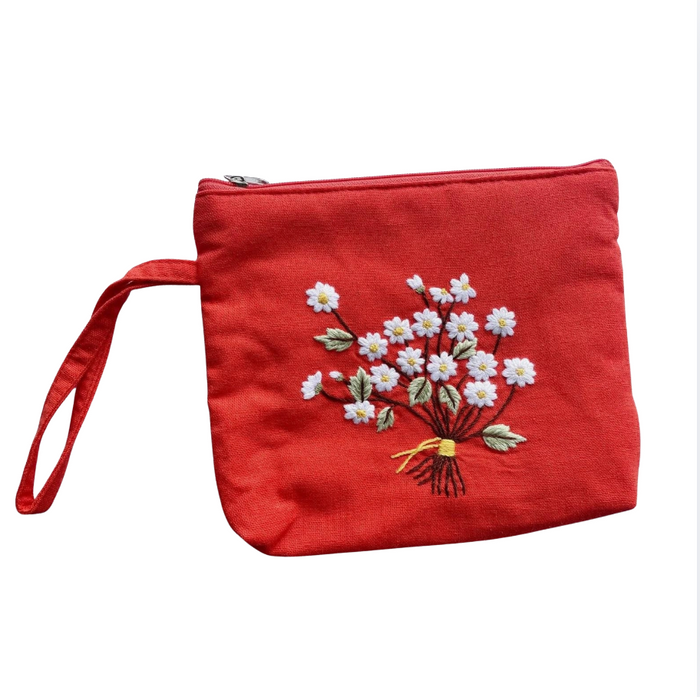 Flower Embroidered Pouch
