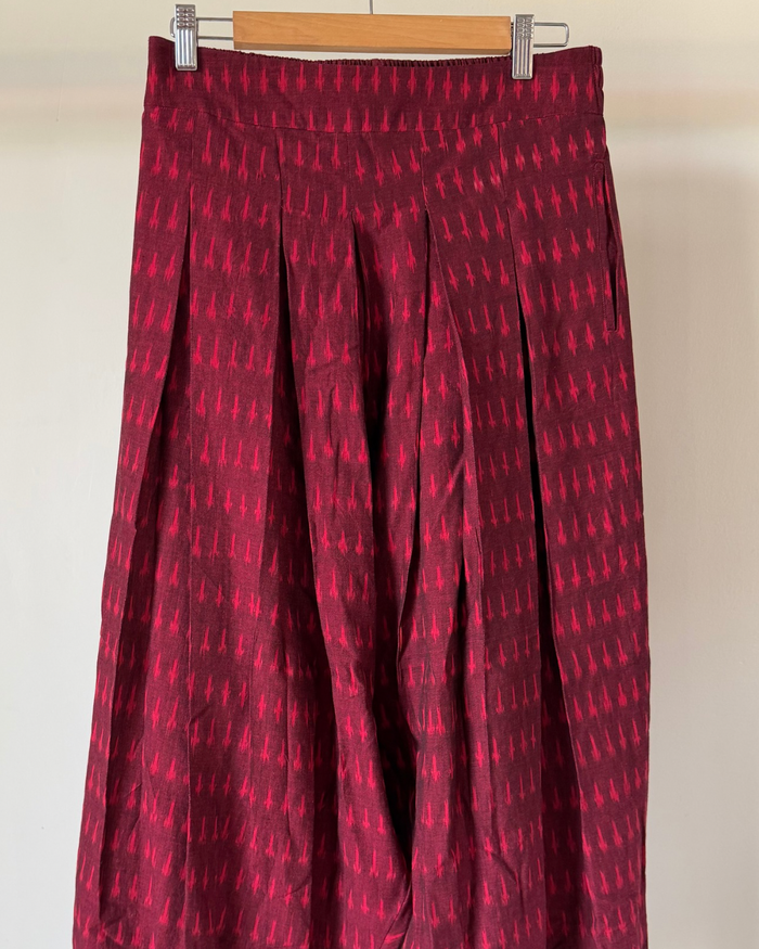 Folk Dhoti - reddish maroon ikkat