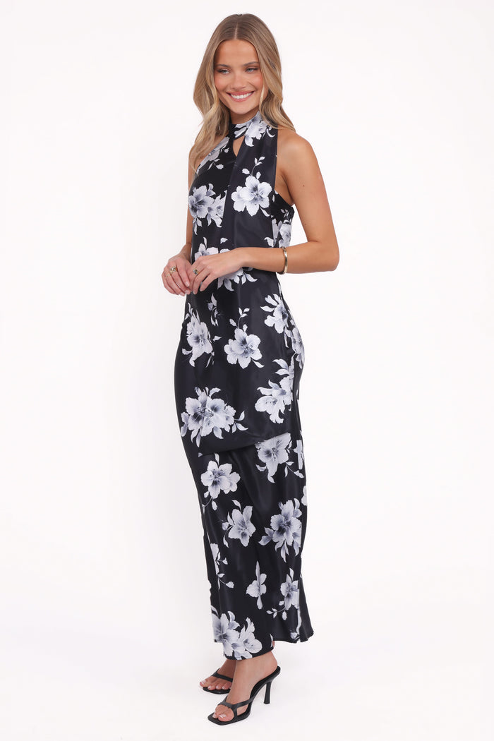 Petal and Pup USA DRESSES Freida Halter Midi Dress - Black Floral