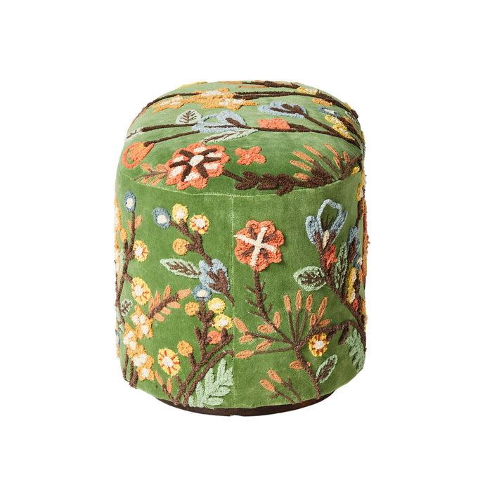 Freya Embroidered Ottoman Green Velvet