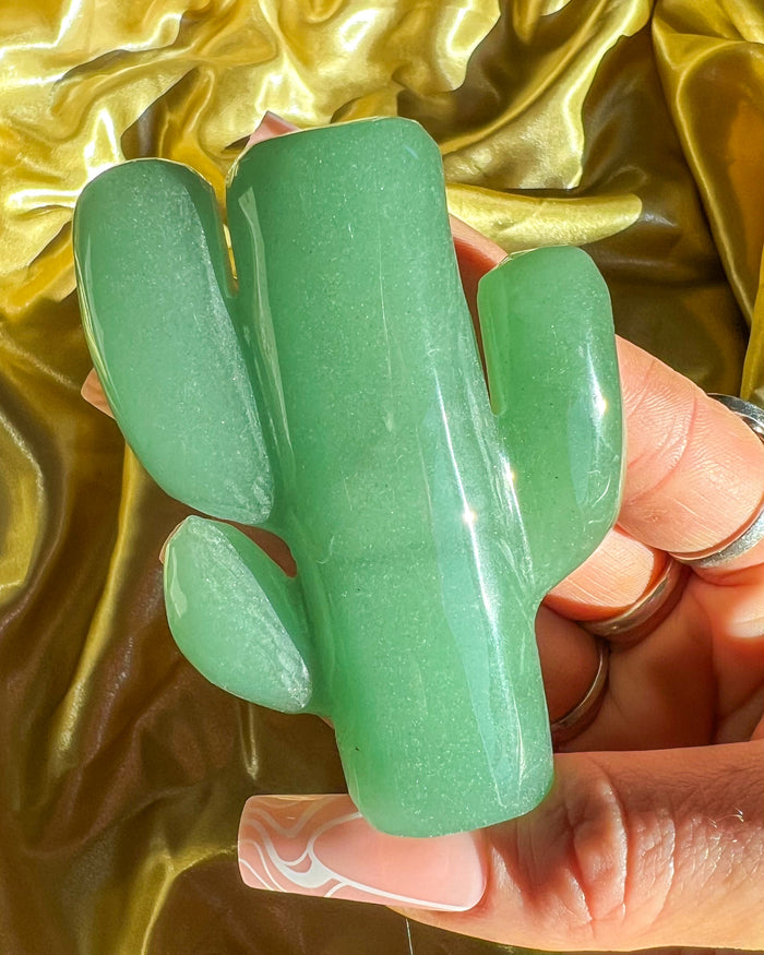 Green Aventurine Cactus | Cacti Crystal Self Standing Carving Home Decor Gemstone Desert Energy