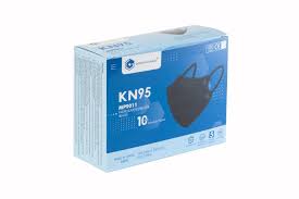 Greencare black KN95 face masks box, angled view