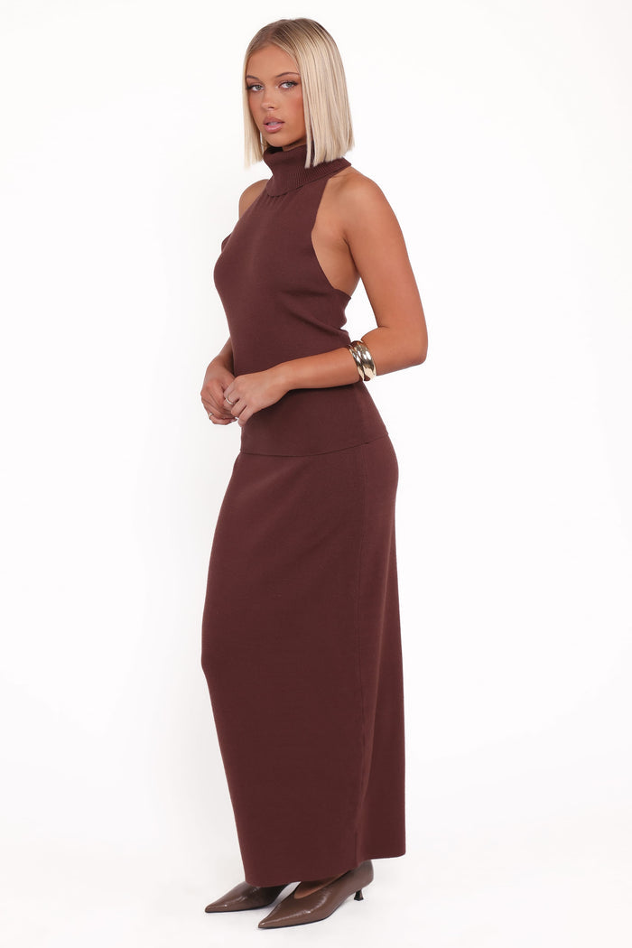 Petal and Pup USA SETS Halley Knit Halter Skirt Set - Brown