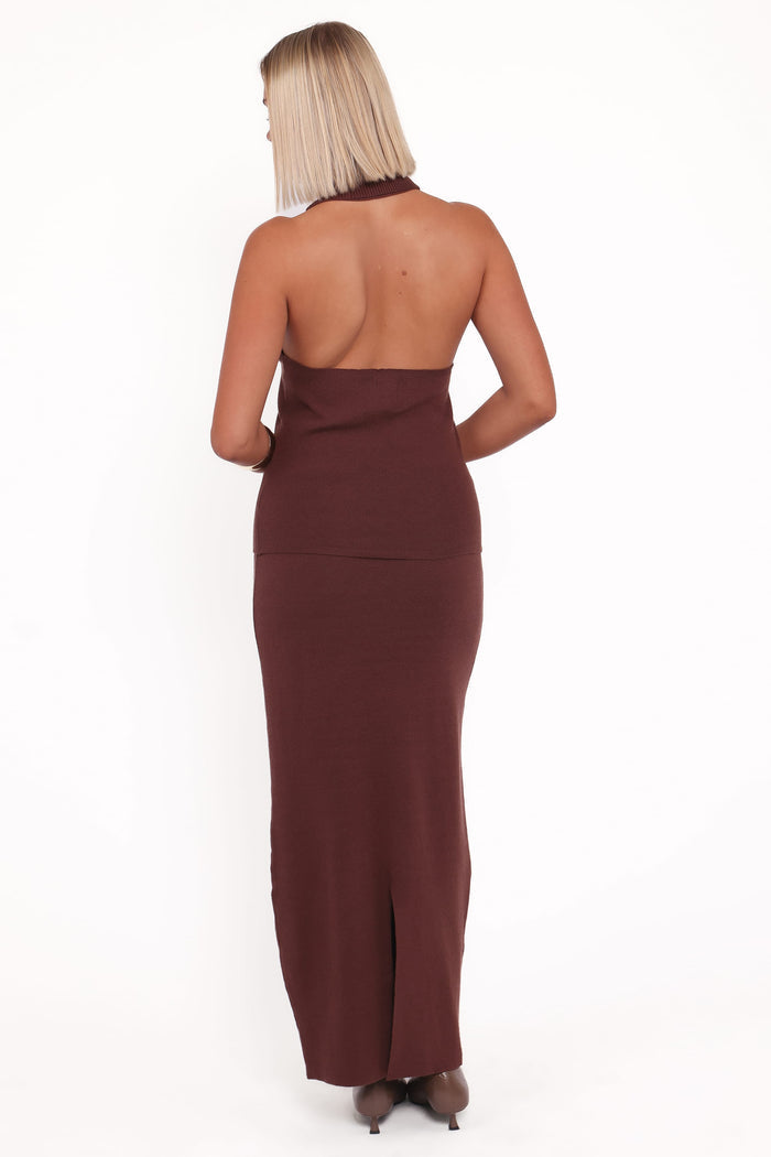 Petal and Pup USA SETS Halley Knit Halter Skirt Set - Brown