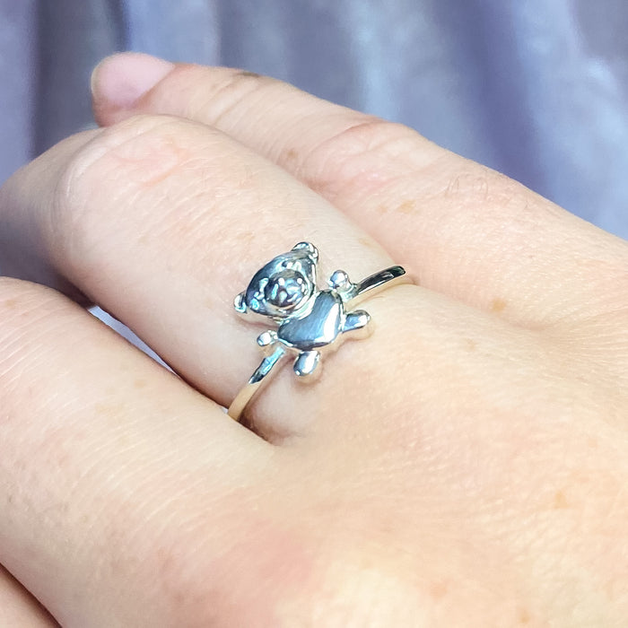 Heart Bear 925 Sterling Silver Stackable Ring
