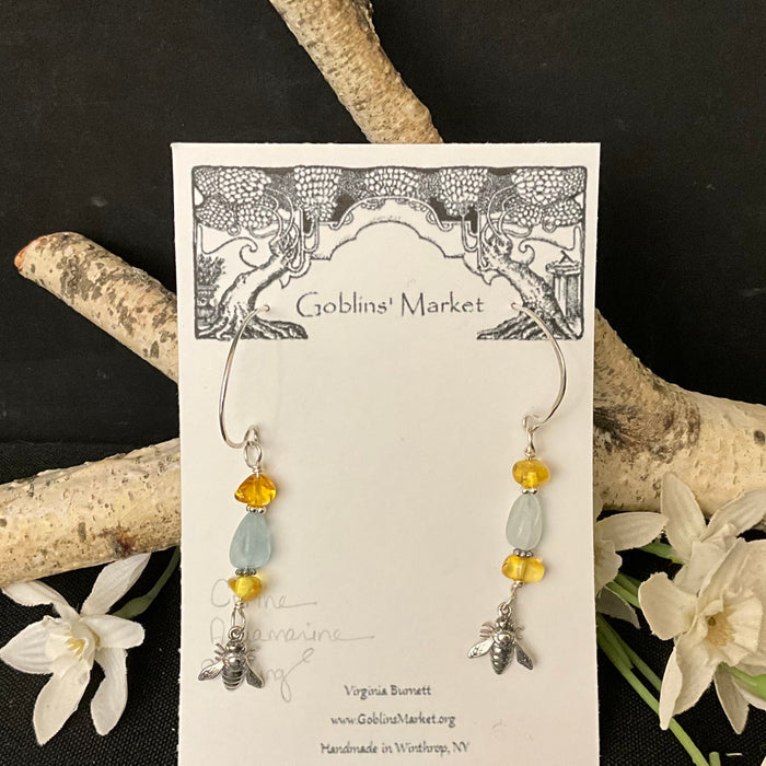 Honeybee Earrings with Citrine & Aquamarine
