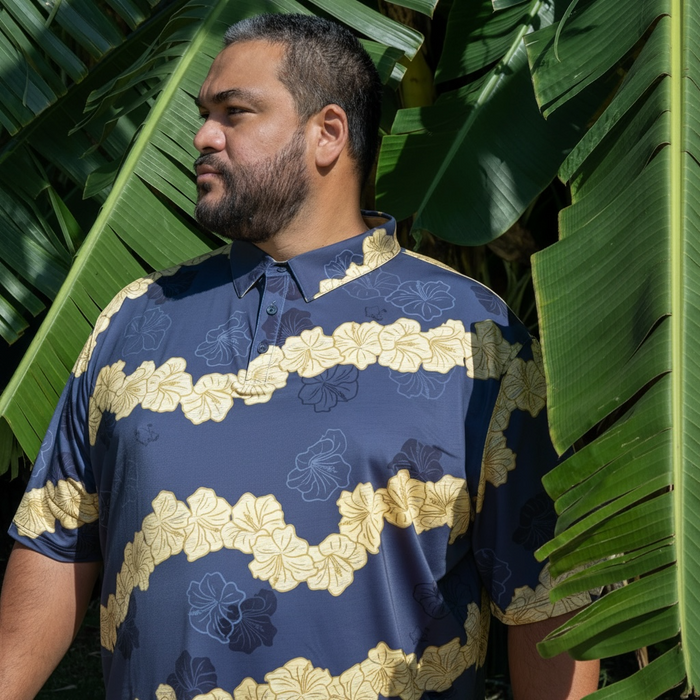 "Ho'onani" Gray- OGA Men's Polo - Obsidian / Gold