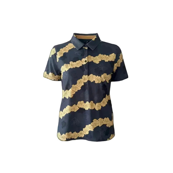 "Ho'onani" Gray- OGA Women's Polo - Obsidian / Gold