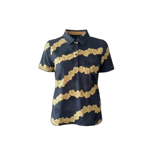 "Ho'onani" Gray- OGA Women's Polo - Obsidian / Gold