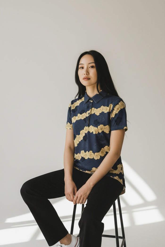 "Ho'onani" Gray- OGA Women's Polo - Obsidian / Gold