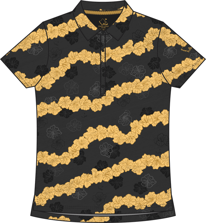 "Ho'onani" Gray- OGA Women's Polo - Obsidian / Gold