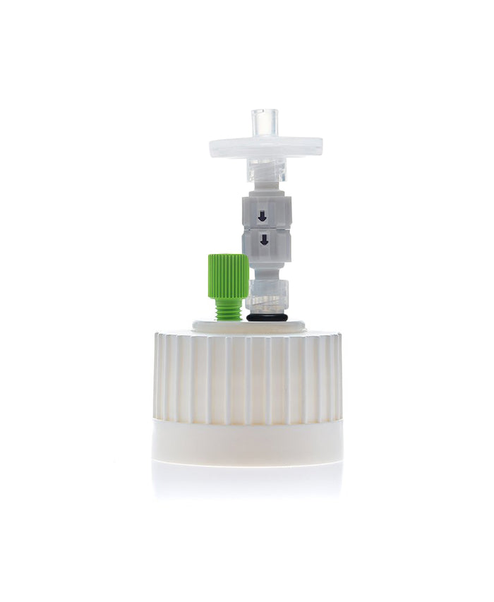 HPLC Solvent Reservoir ChromCap™ 300 Assembly, 38-430, Class VI Polytetrafluoroethylene (PTFE) Adapter,  1 Ports for 3.2mm(1/8") or 1.6mm(1/16") OD | img_1 | Foxx Life Sciences Global | shopfls.com