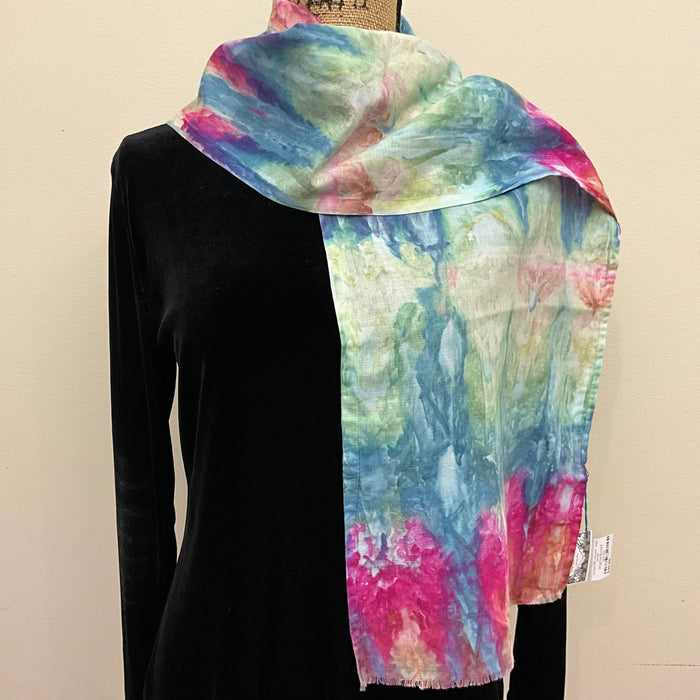 Ice Dyed Silk Linen scarf  - Joyful Caravan