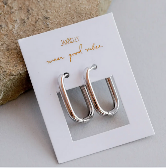 JaxKelly Silver Hoop - Large Rectangle Earring