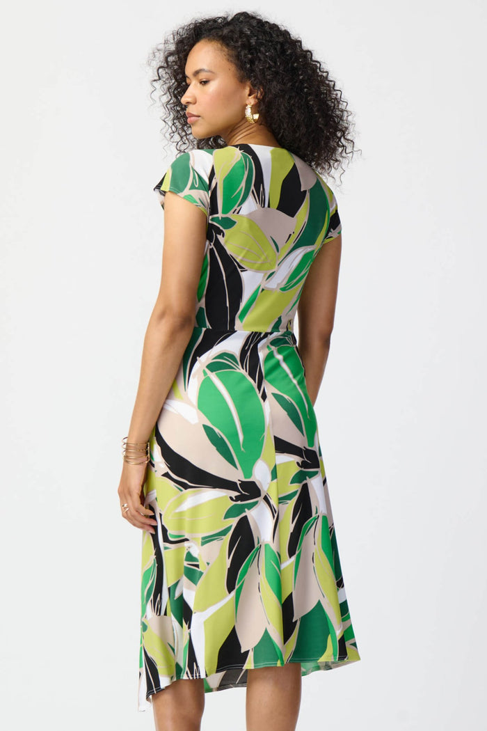 Joseph Ribkoff 241201 Green Tropical Print Silky Knit Dress - Dotique Chesterfield