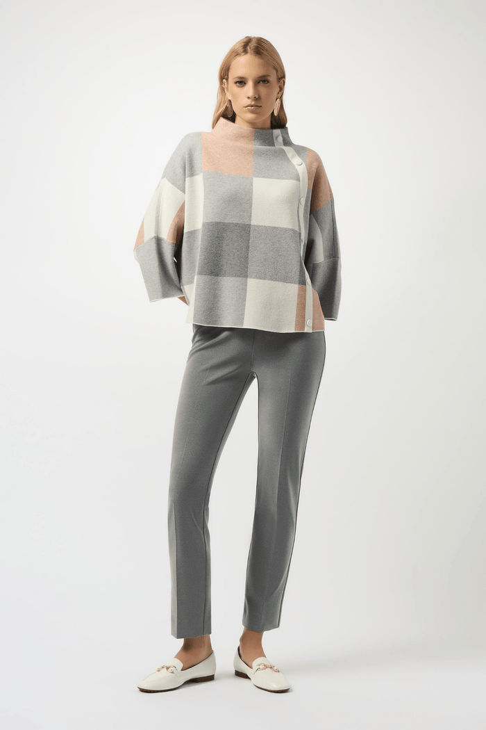 Joseph Ribkoff rose plaid jacquard knit top with funnel neck – Dotique