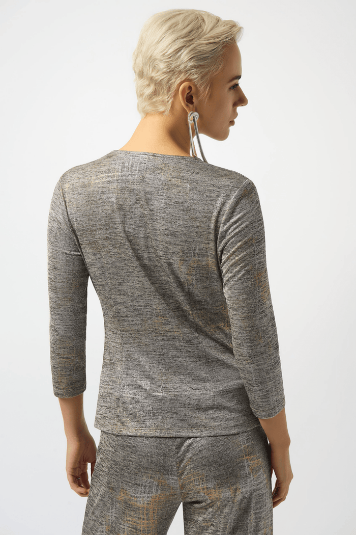 Joseph Ribkoff foiled melange knit wrap top with eyelet detail – Dotique