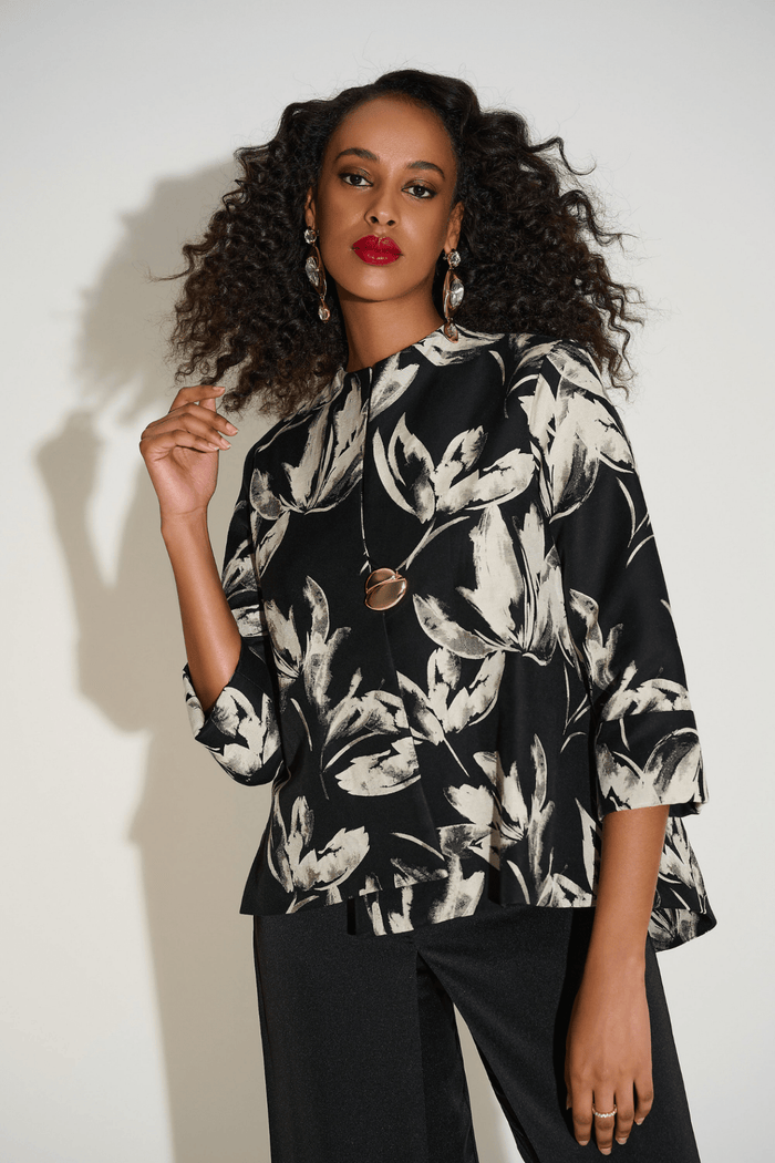 Joseph Ribkoff floral jacquard swing jacket with funnel collar – Dotique